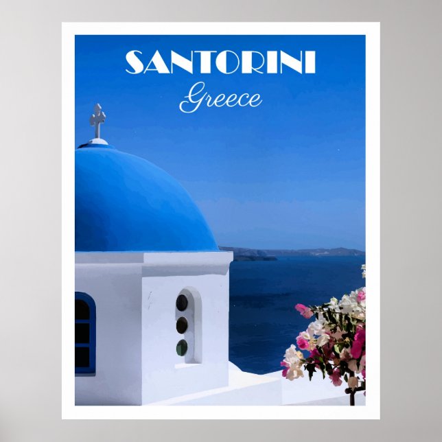 Póster cartel de viaje a Santorini, Grecia,  (Frente)