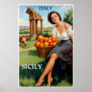 Póster Cartel de viaje a Sicilia, Italia