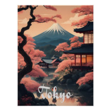 Cartel de viaje a Tokio Monte Fuji