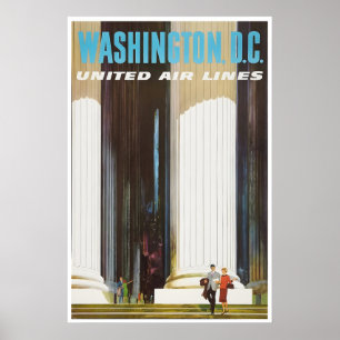 Póster Cartel de viaje a Washington DC United Airlines Ar