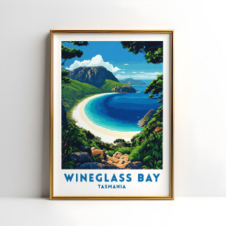 Póster Cartel de viaje a Wineglass Bay Tasmania
