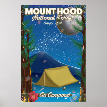 cartel de viaje al Bosque Nacional Monte Hood