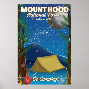 Póster cartel de viaje al Bosque Nacional Monte Hood