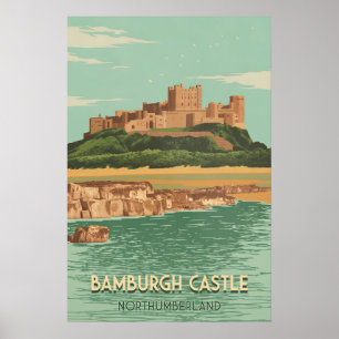 Póster Cartel de viaje al castillo de Bamburgh Northumber