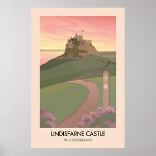 Póster Cartel de viaje al Castillo de Lindisfarne Northum