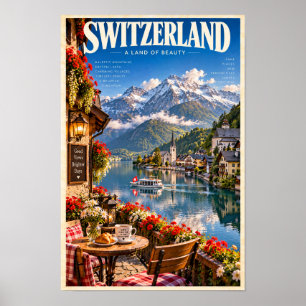 Póster Cartel de viaje al lago alpino de Suiza Wal