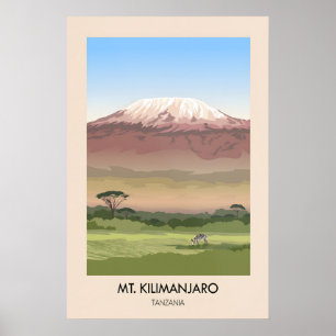 Póster Cartel de viaje al Monte Kilimanjaro Tanzania