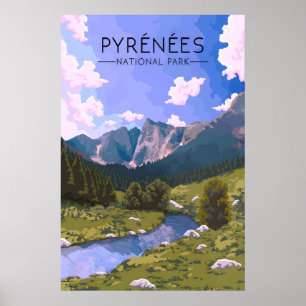 Póster Cartel de viaje al Parque Nacional de los Pirineos