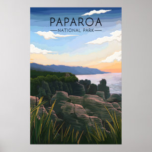 Póster Cartel de viaje al Parque Nacional Paparoa Nueva Z