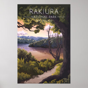 Póster Cartel de viaje al Parque Nacional Rakiura Nueva Z