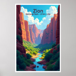 Póster Cartel de viaje al Parque Nacional Zion Utah