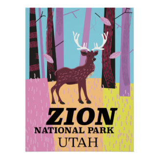 Póster Cartel de viaje al parque nacional Zion Utah.