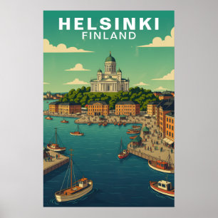 Póster Cartel de viaje al paseo marítimo de Helsinki Finl