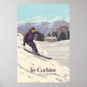 Póster Cartel de viaje al resort de esquí Le Corbier Fran