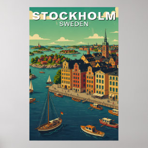 Póster Cartel de viaje al Stockholm vintage Suecia paseo 