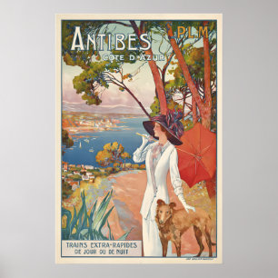 Póster Cartel de viaje antiguo Antibes Cote d'Azur Franci