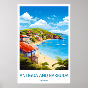 Póster Cartel de viaje antiguo de Antigua y Barbuda Esquí