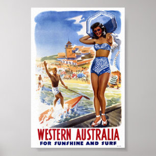 Póster Cartel de viaje antiguo de Australia restaurado