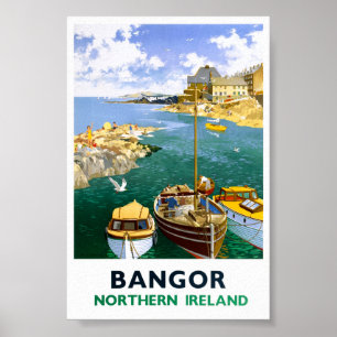 Póster Cartel de viaje antiguo de Bangor Irlanda restaura
