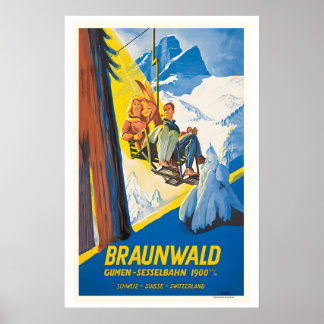Póster Cartel de viaje antiguo de Braunwald Suiza