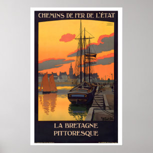 Póster Cartel de viaje antiguo de Bretaña Francia pintore