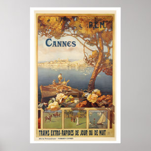 Póster Cartel de viaje antiguo de Cannes French Riviera F