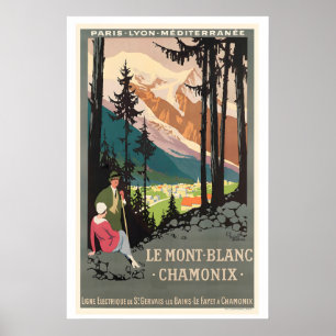 Póster Cartel de viaje antiguo de Chamonix Mont Blanc Fra