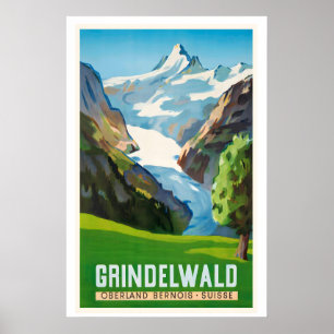 Póster Cartel de viaje antiguo de Grindelwald Suiza