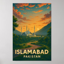 Cartel de viaje antiguo de Islamabad Pakistán
