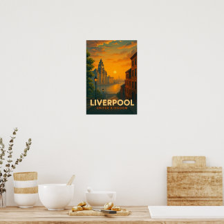 Póster Cartel de viaje antiguo de Liverpool Inglaterra