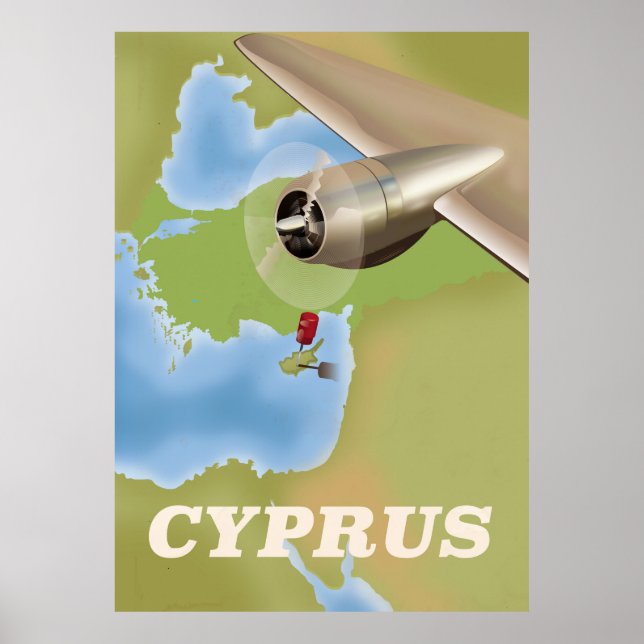 Póster Cartel de viaje antiguo de mapa de Chipre (Frente)