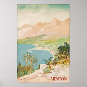 Póster Cartel de viaje antiguo de Menton, Francia, Rivier