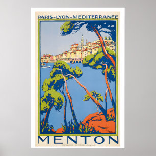 Póster Cartel de viaje antiguo de Menton French Riviera F