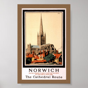 Póster Cartel de viaje antiguo de Norwich restaurado