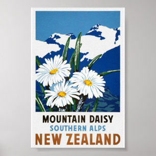 Póster Cartel de viaje antiguo de Nueva Zelanda restaurad