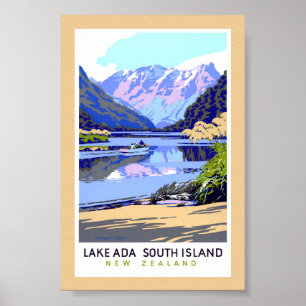 Póster Cartel de viaje antiguo de Nueva Zelanda restaurad