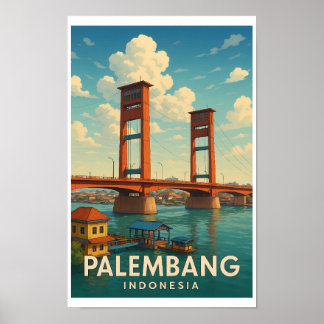 Póster Cartel de viaje antiguo de Palembang Indonesia