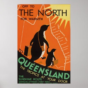 Póster Cartel de viaje antiguo de Queensland, Australia, 