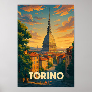 Póster Cartel de viaje antiguo de Turín, Italia