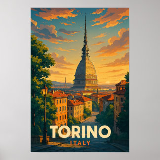 Póster Cartel de viaje antiguo de Turín, Italia