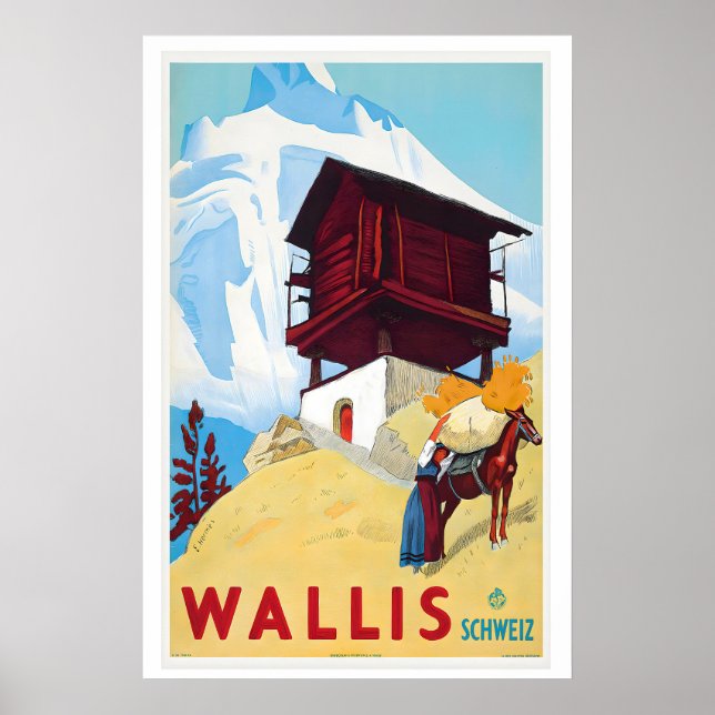 Póster Cartel de viaje antiguo de Wallis Suiza (Frente)