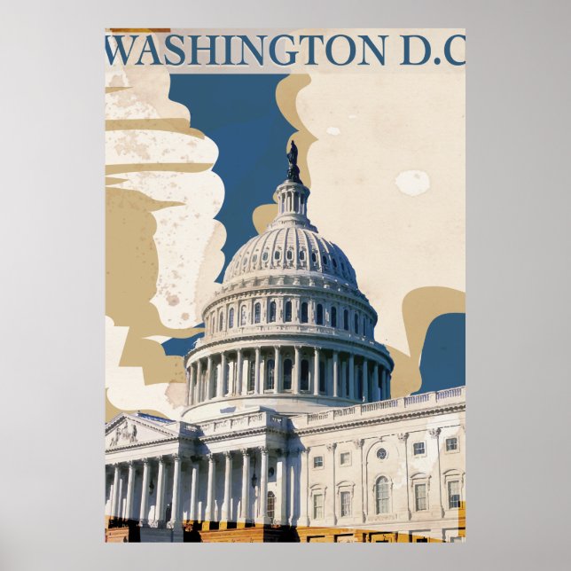 Póster Cartel de viaje antiguo de Washington D.C (Frente)