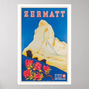 Póster Cartel de viaje antiguo de Zermatt Suiza