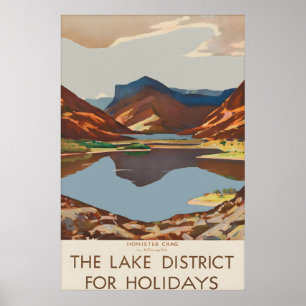Póster Cartel de viaje antiguo del Distrito de los Lagos,
