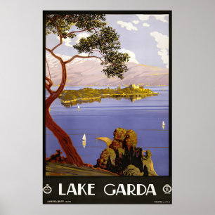 Póster Cartel de viaje antiguo del lago de Garda