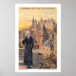 Póster Cartel de viaje antiguo Loches Touraine Francia