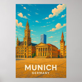 Póster Cartel de viaje antiguo Múnich Alemania