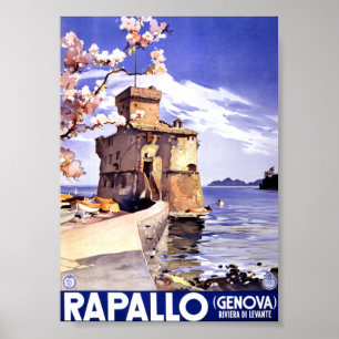 Póster Cartel de viaje antiguo Rapallo Genova Italia
