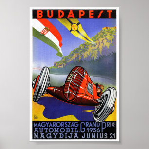 Póster Cartel de viaje antiguo restaurado de Hungría Buda