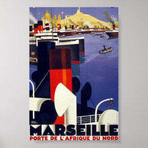Póster Cartel de viaje antiguo restaurado de Marsella